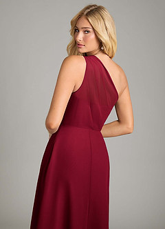 Azazie Phaedra Bridesmaid Dresses Burgundy A-Line One Shoulder Chiffon Dress image6