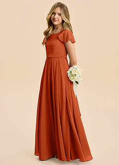 Azazie Cady Junior Burnt Orange A-Line Pleated Chiffon Dress image7