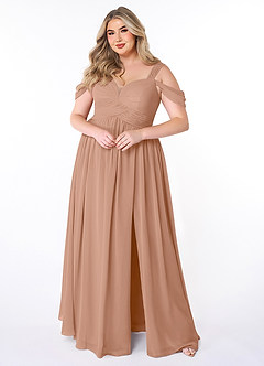 Azazie Lianne Bridesmaid Dresses Champagne Rose A-Line Off the Shoulder Chiffon Dress image7