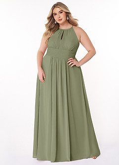 Azazie Bonnie Bridesmaid Dresses Pistachio A-Line Keyhole Ruched Chiffon Dress image6