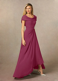 Azazie Mary At-home Try On Dresses Mulberry A-Line Side Slit Chiffon Dress image4