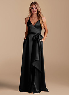 Azazie Sophia Bridesmaid Dresses Black A-Line with Pockets Metallic Satin Dress image3