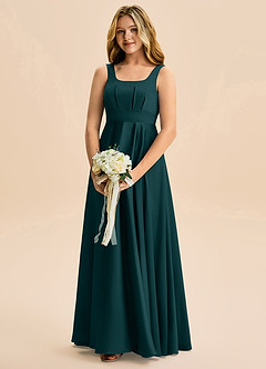 Azazie Gabby Junior Linia A Pofałdowany Satyna elastyczna Długość podłogi Młodsza druhna Sukienka image3