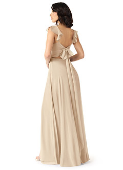 Azazie Everett Robes de demoiselle d'honneur Robe Trapèze en Mousseline de soie Col V froncé Champagne image6