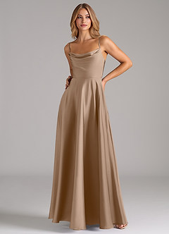 Azazie Elle Bridesmaid Dresses Taupe A-Line Pleated Stretch Satin Dress image5