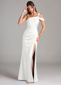 Azazie Wynter Abiti da Damigella Abito Tubino in Raso Elasticizzato Monospalla Bianco image3