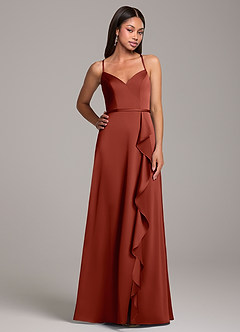 Azazie Naeem Bridesmaid Dresses Terracotta A-Line Stretch Satin Dress image5