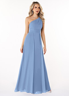 Azazie Dallas Bridesmaid Dresses Steel Blue A-Line One Shoulder Chiffon Dress image3