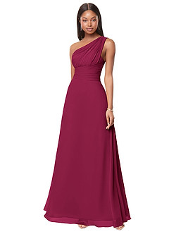 Azazie Ashley Bridesmaid Dresses Burgundy A-Line Ruched Chiffon Dress image1