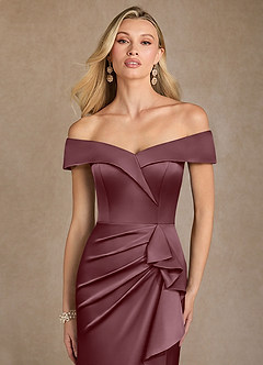 Azazie Laredo Mother of the Bride Dresses Sangria Mermaid Off the Shoulder Stretch Satin Dress image6