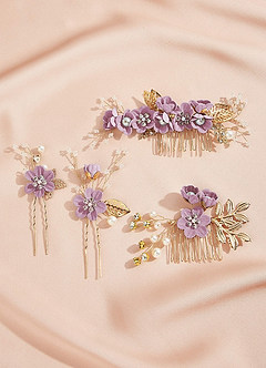 front Blue Floral Hair Comb Set