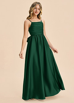 Azazie Kai Junior A-Linie Plissee Stretch-Satin Kleid Dunkelgrün image4