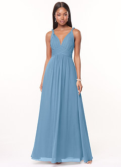 Azazie Maren Bridesmaid Dresses Steel Blue A-Line Pleated Chiffon Dress image1