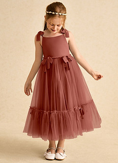 Azazie Jaci Blumenmädchenkleider A-Linie Spaghetti Riemen Chiffon Kleid Rotbraun image6