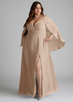 Azazie Cienna Robes de demoiselle d'honneur Robe Trapèze en Mousseline de soie Manche longue Taupe image9