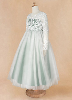 Azazie Elodie vestidos de niña de las flores Vestido de Marfil Eucalipto de Encaje de Princesa image12