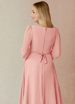 Azazie Leonia Bridesmaid Dresses Rosette A-Line Long Sleeve Chiffon Dress image11