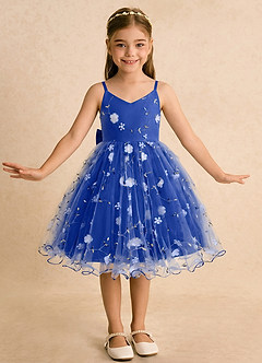 Azazie Junebug Blumenmädchenkleider Ballkleid Spaghetti Riemen Tüll Kleid Königsblau image3