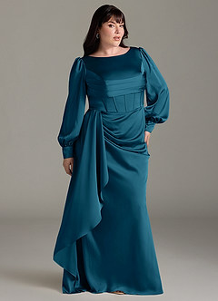 Azazie Raye Robes de demoiselle d'honneur Robe Sirène en Satin extensible Manche longue Bleu Encre image9