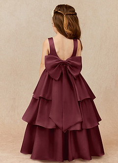 Azazie Margie vestidos de niña de las flores Vestido de Cabernet de Satén Elástico de Corte En A con Lazo image1