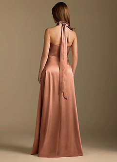 Azazie Tracie At-home Try On Dresses Auburn A-Line Pleated Metallic Satin Dress image2