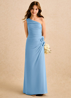 Azazie Sophie Girls Formal Flower Girl Dresses Powder Blue Sheath One Shoulder Chiffon Dress image5