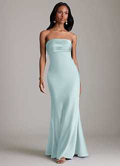 Azazie Saylor Vestidos de damas de honor Vestido de Neblina de Satén Elástico de Corte Sirena con Sin tirantes image2