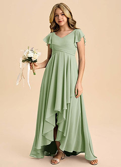 Azazie Caria Junior Dusty Sage A-Line Pleated Chiffon Dress image6