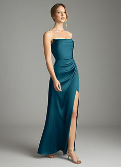 Azazie Leonis Bridesmaid Dresses Ink Blue Mermaid Pleated Stretch Satin Convertible Dress image6