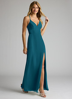 Azazie Becca Bridesmaid Dresses Ink Blue Sheath V-Neck Chiffon Dress image2