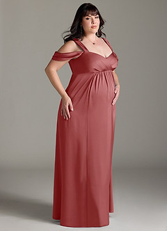 Azazie Rhea Maternity Bridesmaid Dresses A-Line Off-The-Shouler Pleated Stretch Satin Floor-Length Dress image11