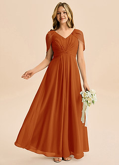 Azazie Emma Junior Robe Trapèze en Mousseline de soie Plissée Paprika image5