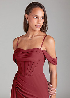 Azazie Amyra Robes de demoiselle d'honneur Robe Fourreau Convertible en Mousseline de soie Épaule décolletée Grenade image7