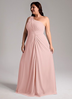 Azazie Brooke Bridesmaid Dresses Powder Pink A-Line One Shoulder Chiffon Dress image12