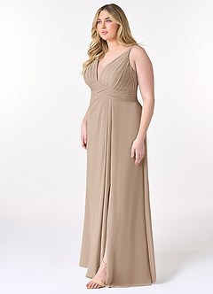 Azazie Maren Allure Bridesmaid Dresses Taupe A-Line V-Neck Lace Chiffon Dress image8