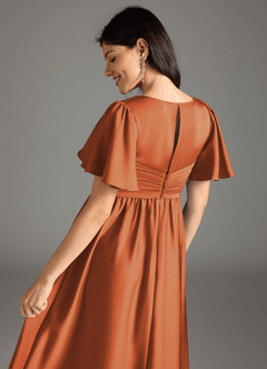 Azazie Verna Maternity Bridesmaid Dresses A-Line Ruched Stretch Satin Floor-Length Dress image8