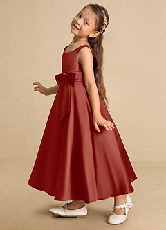 Azazie Lindy Flower Girl Dresses Terracotta A-Line Pleated Matte Satin Dress image8