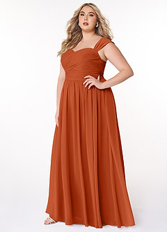 Azazie Zapheira Brautjungfernkleider A-Linie Gestreift Chiffon Kleid Gebranntes Orange image7