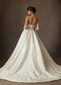 Azazie Allira Wedding Dresses Antique White Ball-Gown Strapless Floral Jacquard Dress image5