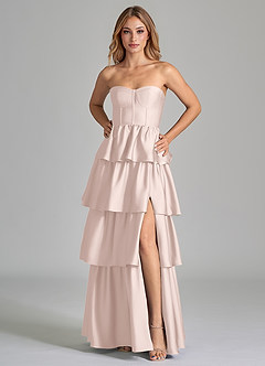 Azazie Faye Bridesmaid Dresses Blushing Pink A-Line Ruched Stretch Satin Dress image5