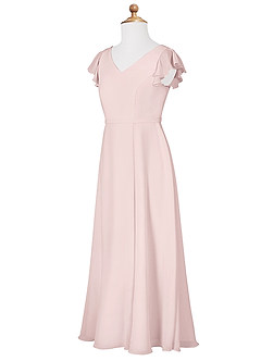 Azazie Claudine Junior Robe Trapèze en Mousseline de soie Plissée Rose Pâle image7