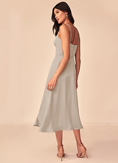 Azazie Dottie Bridesmaid Dresses Frost A-Line Stretch Satin Dress image5