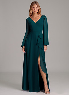 Azazie Simone Abiti da Damigella Abito A-Line in Chiffon Manica Lunga Pino image1