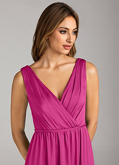 Azazie Tanicia Vestidos de damas de honor Vestido de Fucsia de Satén Elástico de Corte en A con Plisado image6