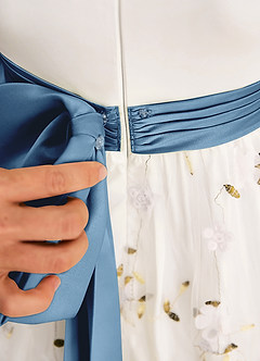 Azazie Pollie Blumenmädchenkleider A-Linie Schleifen Tüll Kleid Elfenbein Stahlblau image7