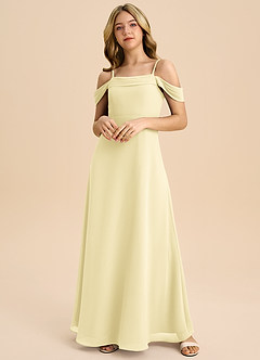 Azazie Anselie Junior Vestido de Sorbete De Limón de Gasa de Corte en A con Vestidos sin tirantes image3