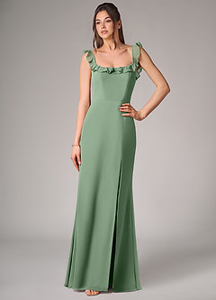 Azazie Callie Robes de demoiselle d'honneur Robe Sirène Convertible en Mousseline de soie Fente Latérale Matcha image4