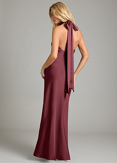 Azazie Velli Bridesmaid Dresses Merlot Mermaid High Neck Stretch Satin Dress image5