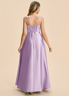 Azazie Azaria Junior Frosted Lilac A-Line Pleated Stretch Satin Dress image2