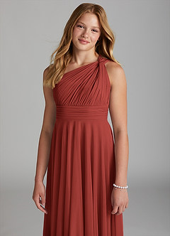 Azazie Charlize Junior Terracotta A-Line Mesh Dress image6